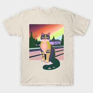 Colorful Sunset Cat T-Shirt